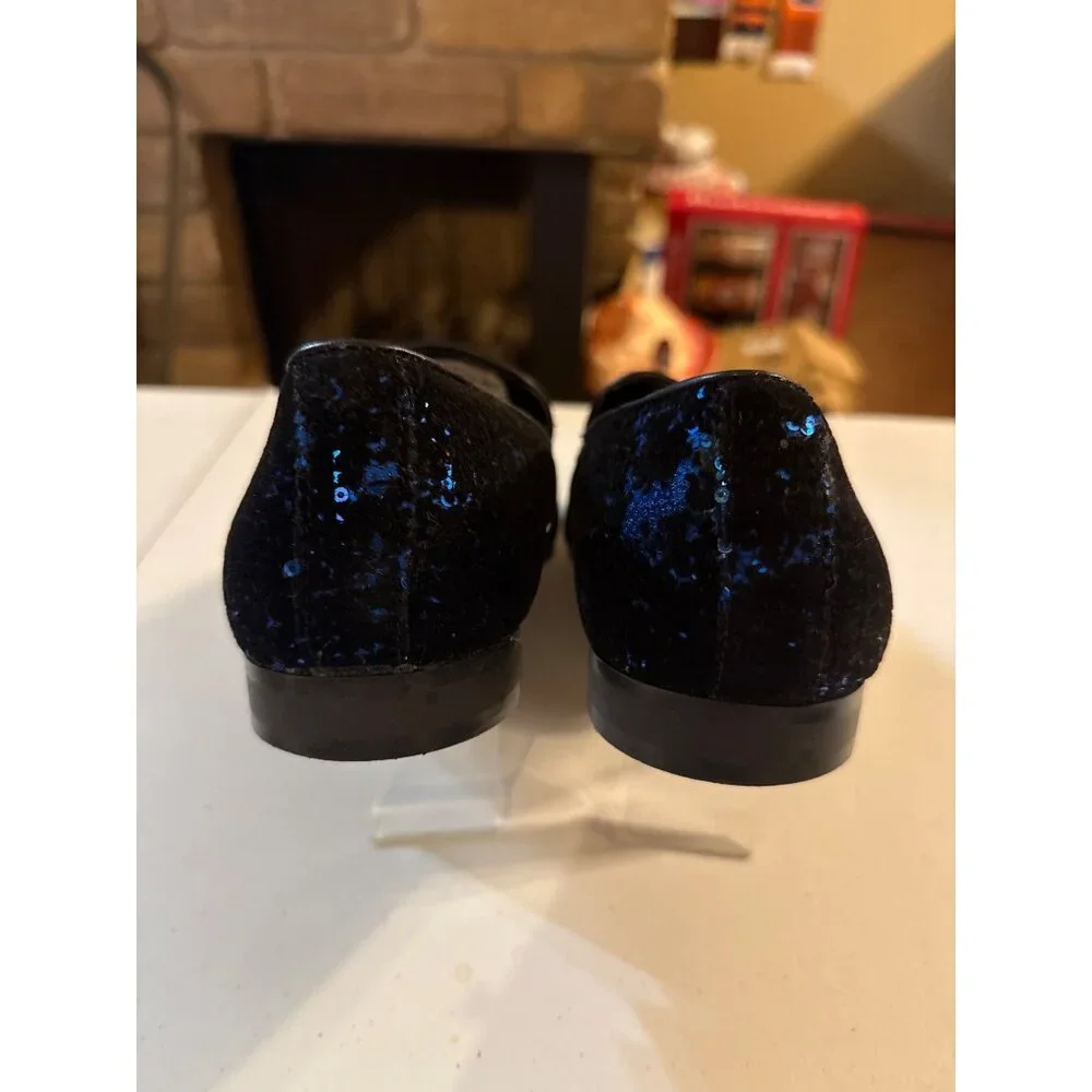 Platini Mens Black & Blue Velvet Loafers Size 8.5